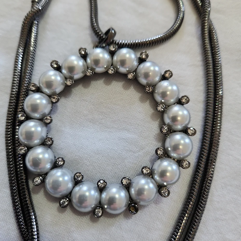 ALFANI Black and Pearl Quad Long Circle Pendant Necklace - Picture 3 of 5